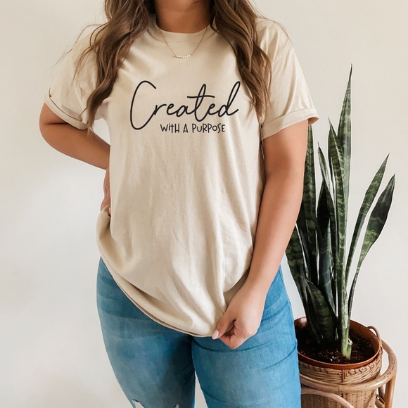 Christian Tees, Created with a Purpose, Brown Tshirt, Religious Tee, Faith Tee - Picture 1 of 3